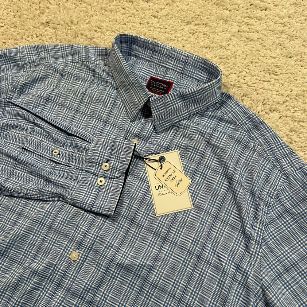 UNTUCKit Button Up Shirt XXL Blue Plaid Bruliam Wrinkle Free Performance New